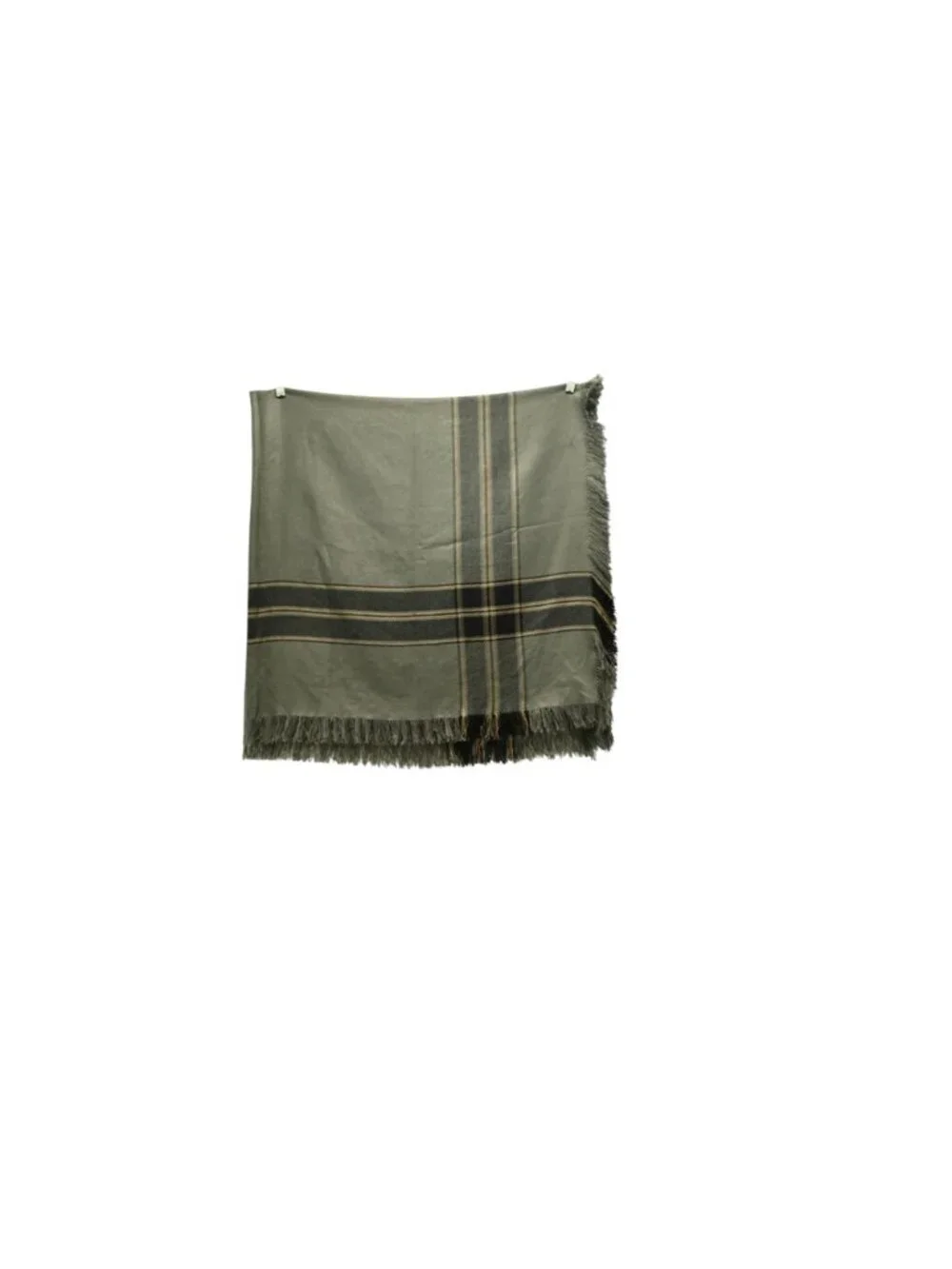 Unbranded Square Scarf Gray Brown Plaid Fringe Cozy Winter Tartan Accessory